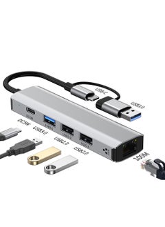 هوديوس محول USB-A USB-CMultifunctiona إلى USB 3.0 USB2.0 Ethernet Hub موزع USB 5 في 2 موسع USB متعدد المنافذ محول USB مع 5 منافذ USB 1 منفذ شحن USB-C PD لجهاز MacBook Pro iPad Pro Laptop  - Image 2