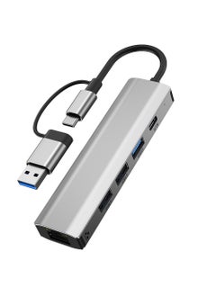 هوديوس محول USB-A USB-CMultifunctiona إلى USB 3.0 USB2.0 Ethernet Hub موزع USB 5 في 2 موسع USB متعدد المنافذ محول USB مع 5 منافذ USB 1 منفذ شحن USB-C PD لجهاز MacBook Pro iPad Pro Laptop  - Image 3
