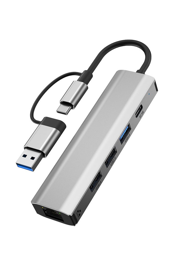 هوديوس محول USB-A USB-CMultifunctiona إلى USB 3.0 USB2.0 Ethernet Hub موزع USB 5 في 2 موسع USB متعدد المنافذ محول USB مع 5 منافذ USB 1 منفذ شحن USB-C PD لجهاز MacBook Pro iPad Pro Laptop - Image 3