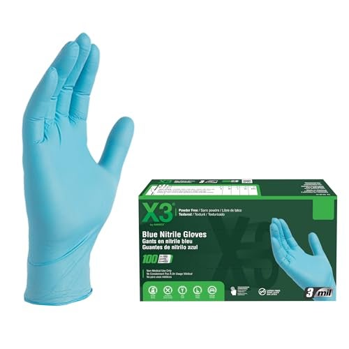 X3 AMMEX X3 Industrial Blue Nitrile Gloves, Box of 100, 3 mil, Size Large, Latex Free, Powder Free, Textured, Disposable, Non-Sterile, X346100-BX - Image 3