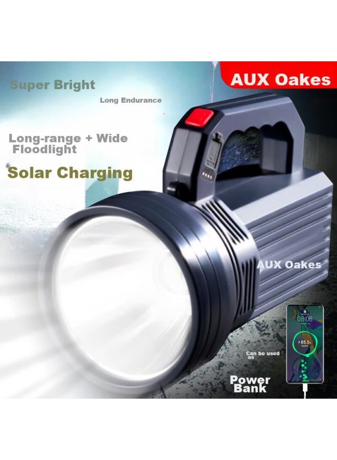 Oaks Aux Flashlight, High Brightness, Rechargeable, Ultra-bright, Outdoor, Long-lasting, Long-range, Handheld, Solar-powered, Illumination Lamp, For Home Use - Image 1