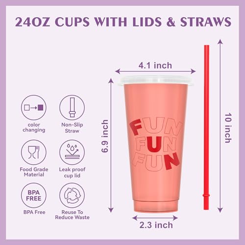 OZMOJOO Color Changing Cups, Plastic Cups with Lids and Straws, Reusable Plastic Tumblers - BPA-Free, Durable & Food Safe, Ideal for Iced Coffee, Smoothies & Cold Drinks, 5 Pack - Vibe Typography Style - Image 3