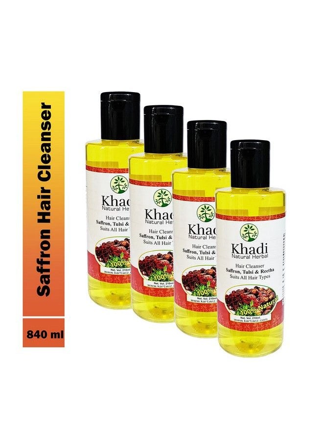Khadi Natural Herbal - Saffron Tulsi And Reetha Shampoo Yellow 840 Ml 4 Count - Image 1