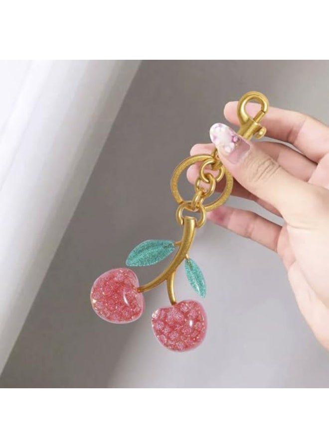 حلية حقيبة كرز لامعة مع حلقة مفاتيح ومشبك - إكسسوار متلألئ من الراتنج والمعدن للحقائب والمحافظ - Image 4