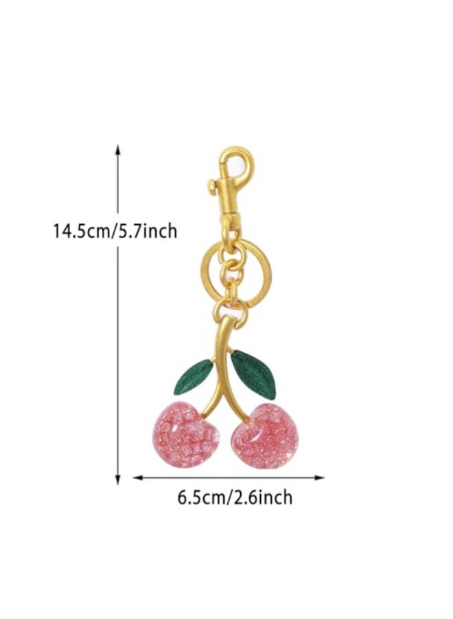 حلية حقيبة كرز لامعة مع حلقة مفاتيح ومشبك - إكسسوار متلألئ من الراتنج والمعدن للحقائب والمحافظ - Image 3