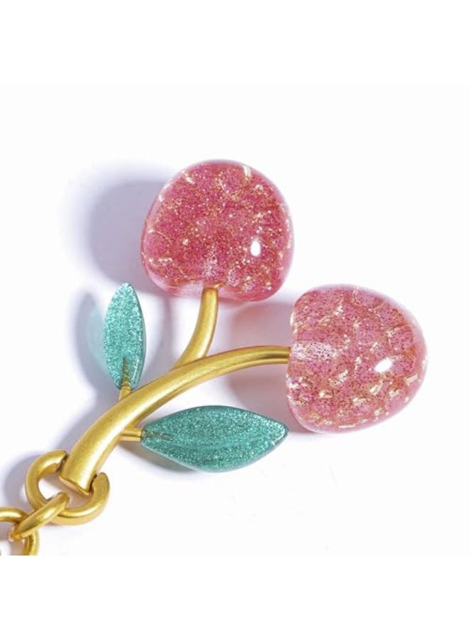 حلية حقيبة كرز لامعة مع حلقة مفاتيح ومشبك - إكسسوار متلألئ من الراتنج والمعدن للحقائب والمحافظ - Image 2