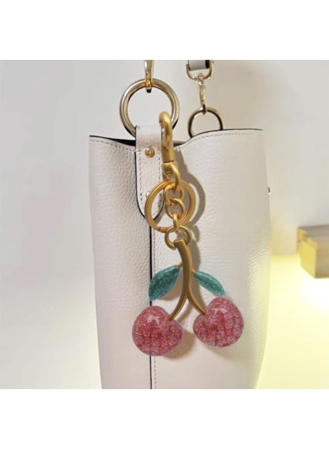 حلية حقيبة كرز لامعة مع حلقة مفاتيح ومشبك - إكسسوار متلألئ من الراتنج والمعدن للحقائب والمحافظ - Image 5