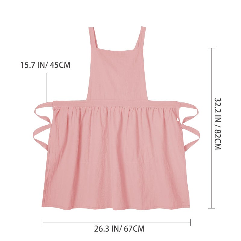 Pinknoke Cotton Linen Pinafore Apron Dress for Women with Pockets Cute Art Chef Aprons for Kitchen Baking Gardening Painting (Pink) - Image 5