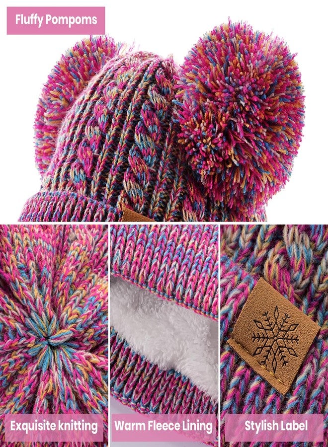 Clothclose Kids Toddler Winter Hat with Double Faux Fur Pom Poms, Warm Fleece Lined Toddler Beanie for Girls Boys, Multicolor - Purple, One Size - Image 4