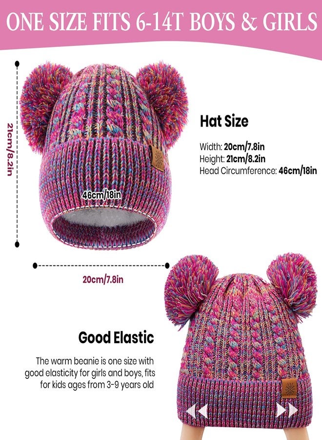 Clothclose Kids Toddler Winter Hat with Double Faux Fur Pom Poms, Warm Fleece Lined Toddler Beanie for Girls Boys, Multicolor - Purple, One Size - Image 5
