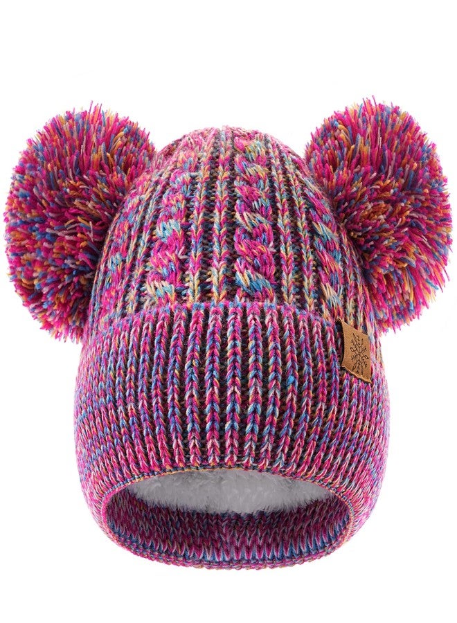 Clothclose Kids Toddler Winter Hat with Double Faux Fur Pom Poms, Warm Fleece Lined Toddler Beanie for Girls Boys, Multicolor - Purple, One Size - Image 1