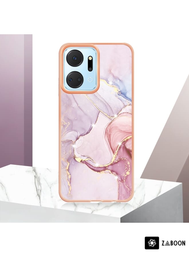 زبون حافظة هاتف IMD مزدوجة الجوانب من الرخام المطلي بالكهرباء لهاتف For Honor X7a (ذهبي وردي 005) - Image 1