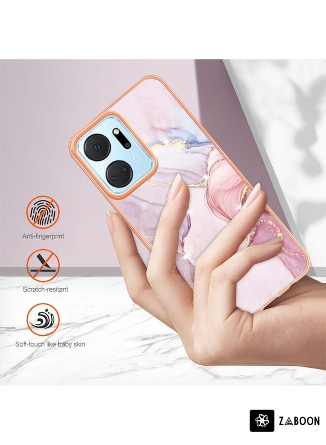 زبون حافظة هاتف IMD مزدوجة الجوانب من الرخام المطلي بالكهرباء لهاتف For Honor X7a (ذهبي وردي 005) - Image 3