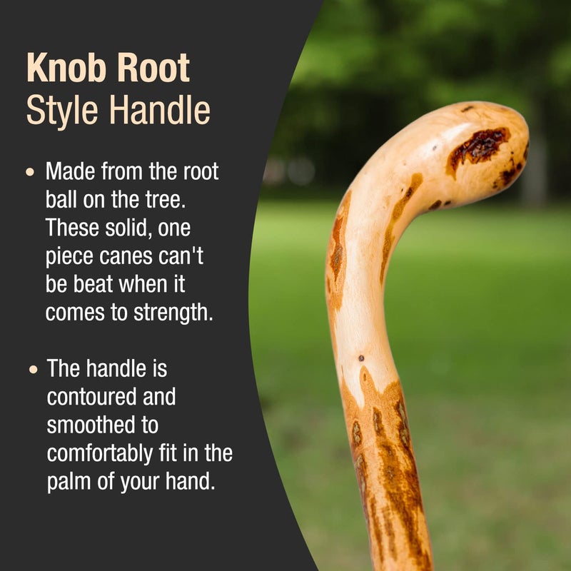 Brazos Rustic Wood Walking Cane, Hardwood, Knob Root Style Handle, for Men & Women, Made in the USA, 37" - Image 4