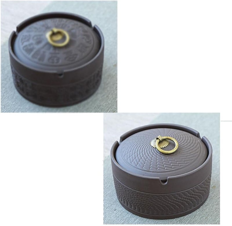 Retro Creative Purple Sand Ashtray With Cover 15CM For Home Office Car Patio - Image 3