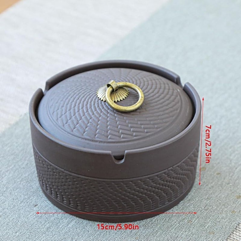 Retro Creative Purple Sand Ashtray With Cover 15CM For Home Office Car Patio - Image 1