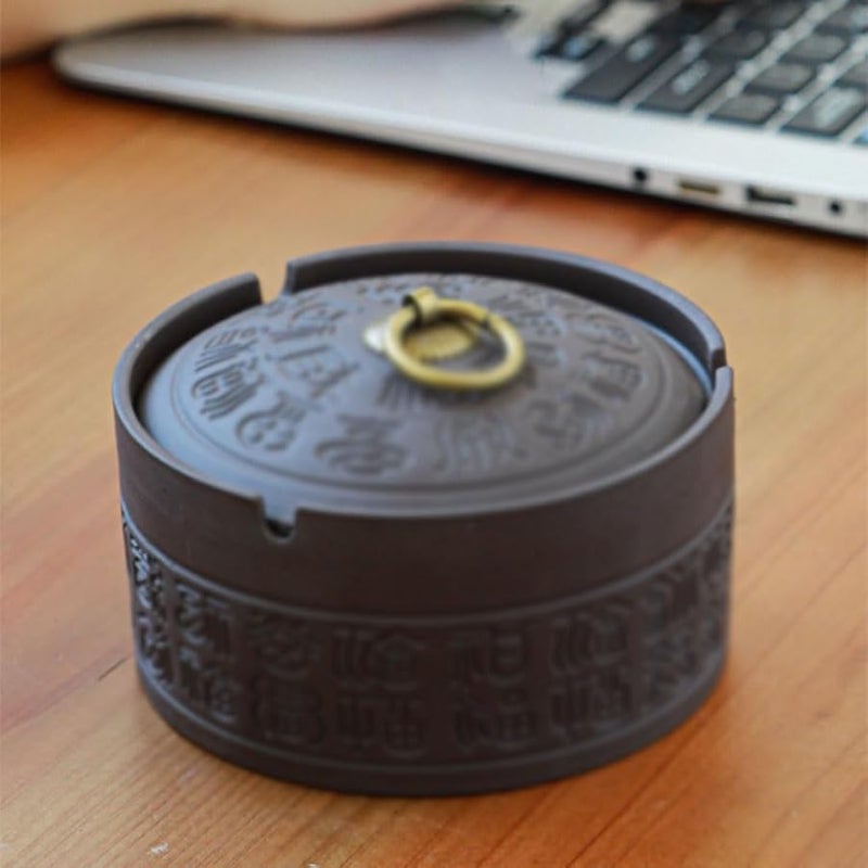 Retro Creative Purple Sand Ashtray With Cover 15CM For Home Office Car Patio - Image 4