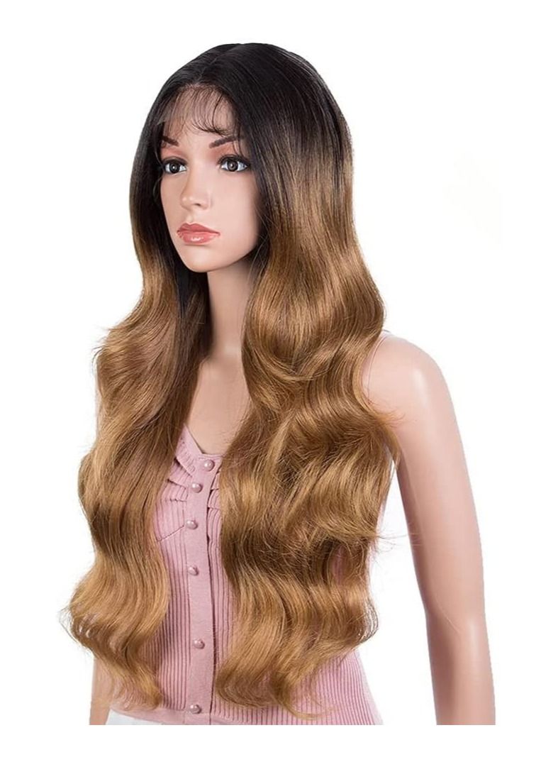 Estelle Long wavy Lace Front with 13"x2.5" Simulated Scalp Wig 24'' Body Wavy Free Part Heat Resistant Synthetic Wigs With Baby Hair For Women 130% Density (Body Wave, Ombre Honey Color) - Image 2