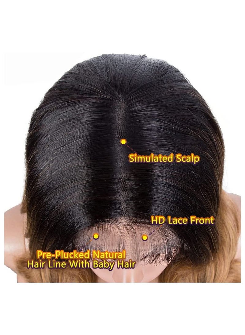 Estelle Long wavy Lace Front with 13"x2.5" Simulated Scalp Wig 24'' Body Wavy Free Part Heat Resistant Synthetic Wigs With Baby Hair For Women 130% Density (Body Wave, Ombre Honey Color) - Image 5