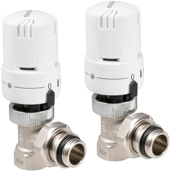 G1/2 THERMOSTATIC VALVE WITH SEALING RING CONNECTION FOR RADIATORS, CORNER SHAPE, RADIATOR VALVE, HEATING VALVE, WHITE, LIQUID SENSOR, FROST PROTECTION POSITION, WITH LOCK - Image 1