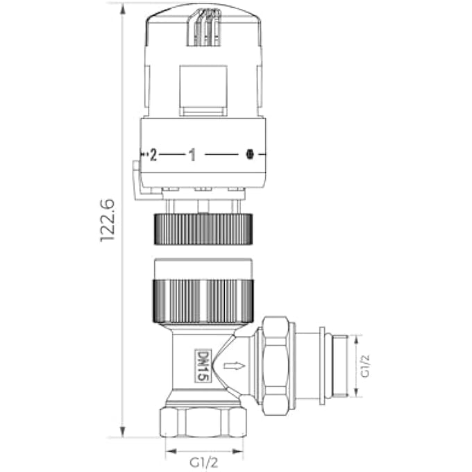 G1/2 THERMOSTATIC VALVE WITH SEALING RING CONNECTION FOR RADIATORS, CORNER SHAPE, RADIATOR VALVE, HEATING VALVE, WHITE, LIQUID SENSOR, FROST PROTECTION POSITION, WITH LOCK - Image 2