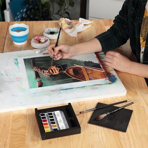 Schmincke Horadam Watercolor Set - Exclusive Limited Edition Wooden Box -12 Half Pans, 5ml Titanium White, 3 Empty Pans, Made in Germany for Professionals, Artists, Painters, Assorted - Image 5