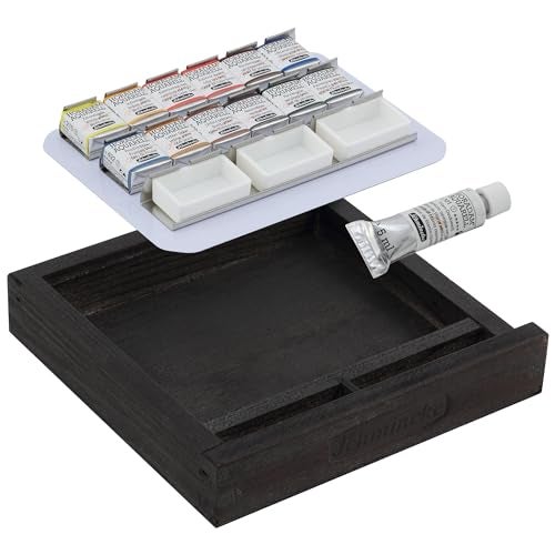 Schmincke Horadam Watercolor Set - Exclusive Limited Edition Wooden Box -12 Half Pans, 5ml Titanium White, 3 Empty Pans, Made in Germany for Professionals, Artists, Painters, Assorted - Image 2