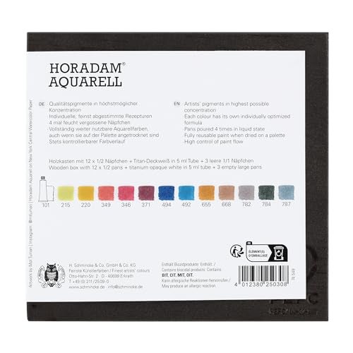 Schmincke Horadam Watercolor Set - Exclusive Limited Edition Wooden Box -12 Half Pans, 5ml Titanium White, 3 Empty Pans, Made in Germany for Professionals, Artists, Painters, Assorted - Image 4