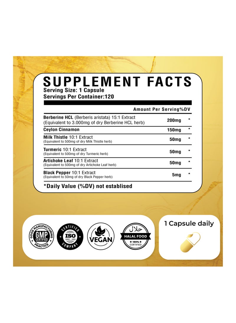 Natrolina Berberine HCL Ceylon Cinnamon + Turmeric, Supports Immune Function - 120 Capsules - Image 2