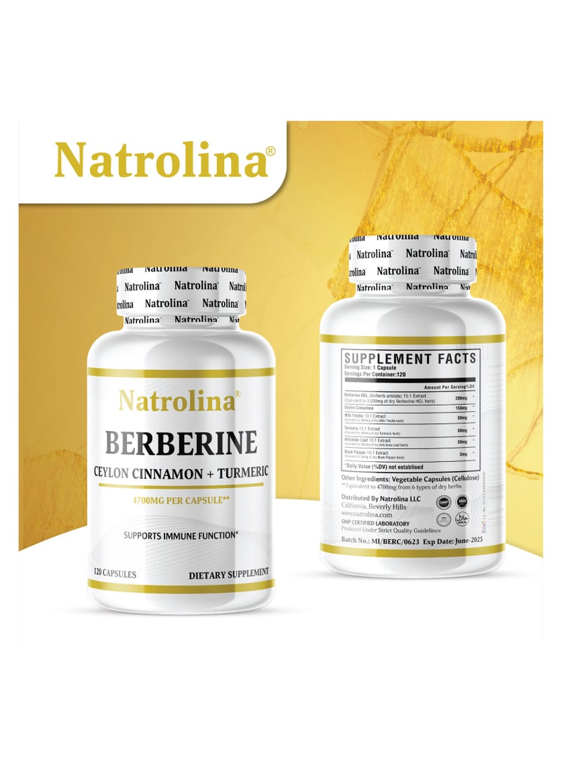 Natrolina Berberine HCL Ceylon Cinnamon + Turmeric, Supports Immune Function - 120 Capsules - Image 3