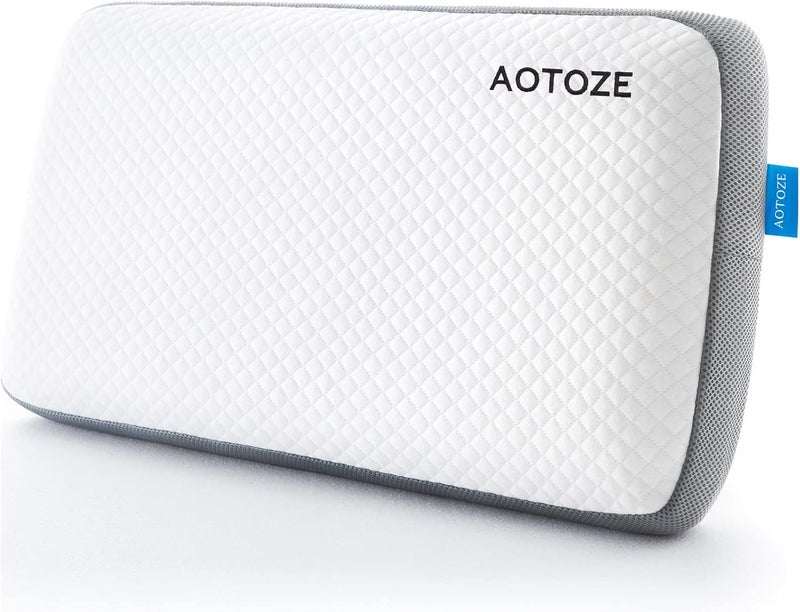 AOTOZE أفضل وسادة من رغوة الذاكرة الصلبة، وسادة صلبة للنوم، وسادة مسطحة للنوم العميق، حاصلة على شهادة Oeko-TEX و CertiPUR-US المزدوجة، مقاس 28 × 15 بوصة - Image 2