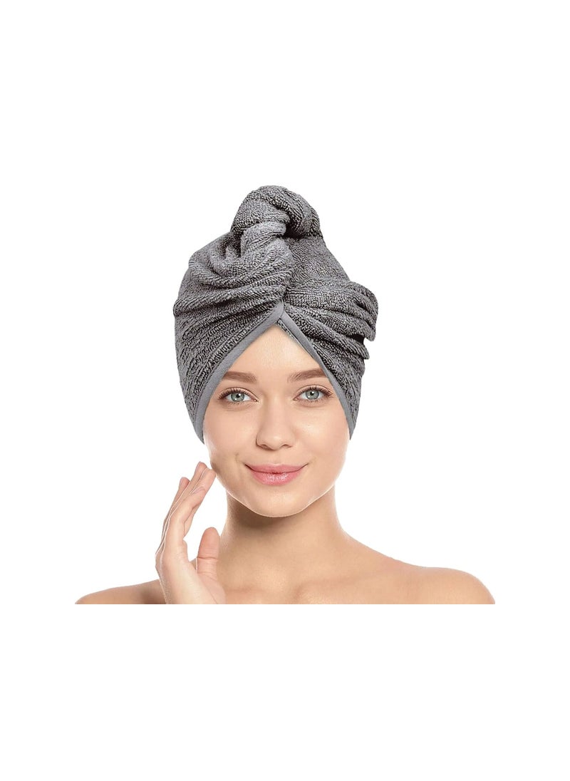 VYAKOM EXPORTS VYAKOM EXPORTS Grey Hair Towel Wrap Quick Dry 100 Cotton Super Absorbent Turban Head Wrap for Women with ButtonHair Drying TowelAnti Frizz Hair Products Hair Cap for Curly Long Thick Hair  - Image 1