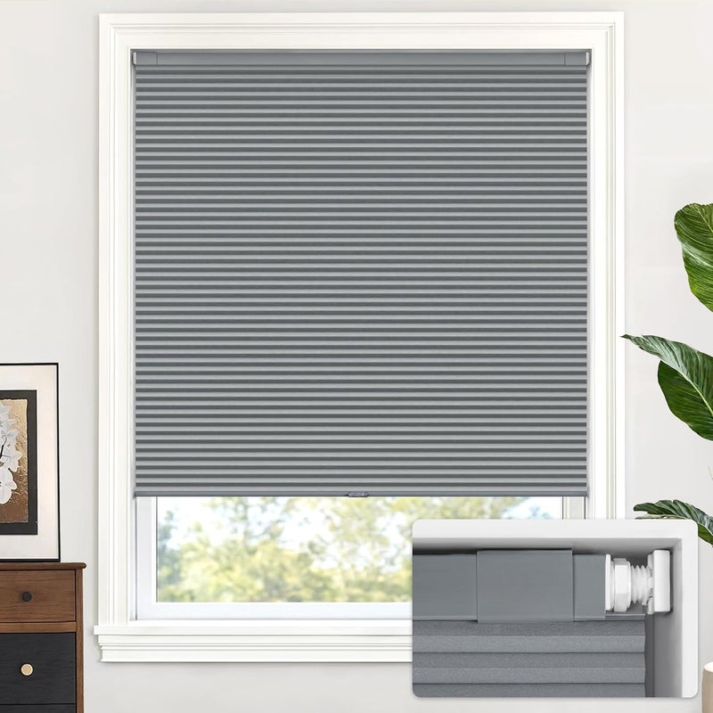 LazBlinds Cordless Cellular Shades, No Tools No Drill Blackout Honeycomb Shades Pleated Blinds for Windows, 31 1/2" W x 64" H, Dark Grey - Image 1