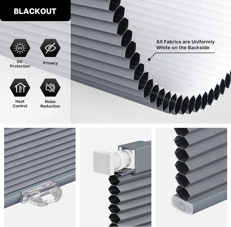 LazBlinds Cordless Cellular Shades, No Tools No Drill Blackout Honeycomb Shades Pleated Blinds for Windows, 31 1/2" W x 64" H, Dark Grey - Image 3