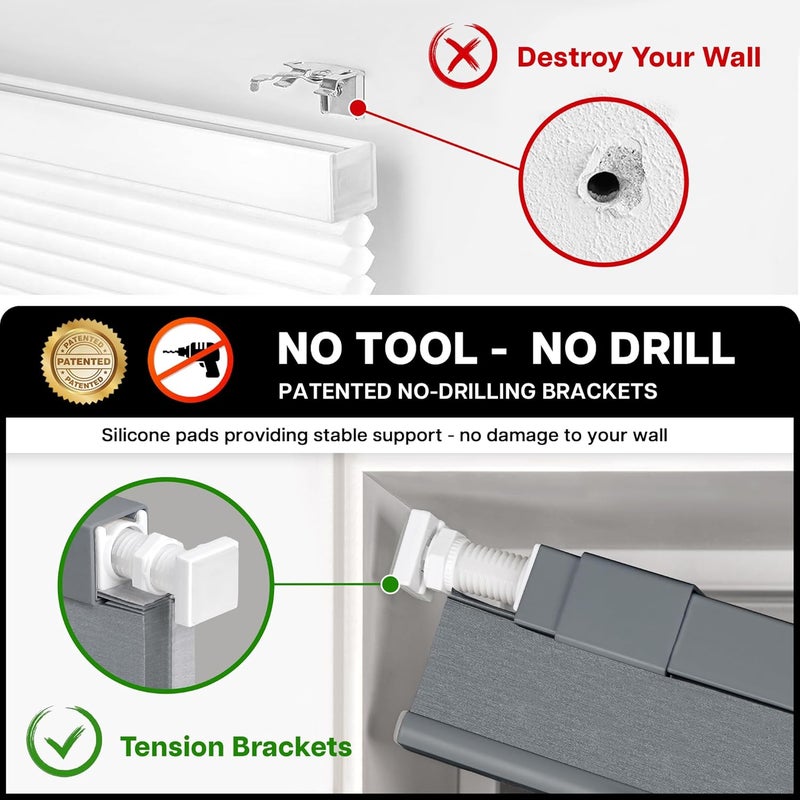 LazBlinds Cordless Cellular Shades, No Tools No Drill Blackout Honeycomb Shades Pleated Blinds for Windows, 31 1/2" W x 64" H, Dark Grey - Image 2