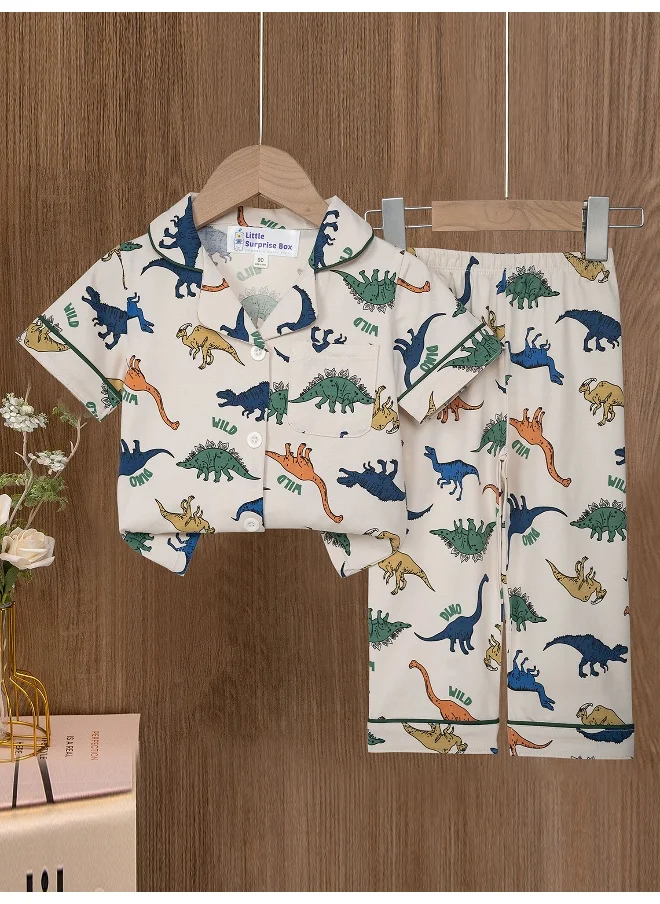 LITTLE SURPRISE BOX All Over Dino print soft Cotton Kids Nightsuit