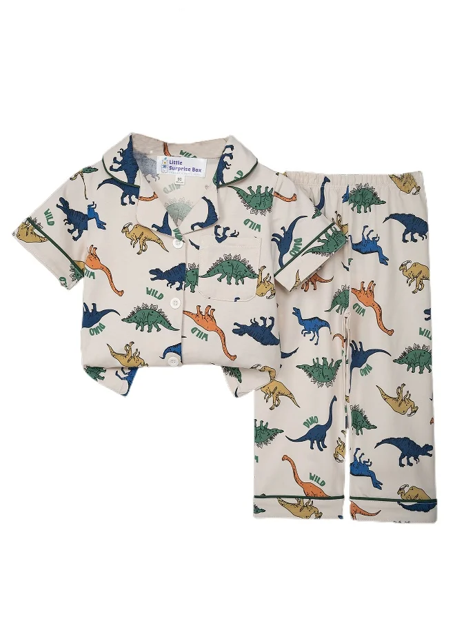 LITTLE SURPRISE BOX All Over Dino print soft Cotton Kids Nightsuit