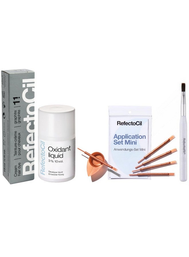 Refectocil Graphite (#1.1) Hair Tinting Kit Includes Cream Hair Dye + Liquid Oxidant 3% + Application Set & Mixing Dish