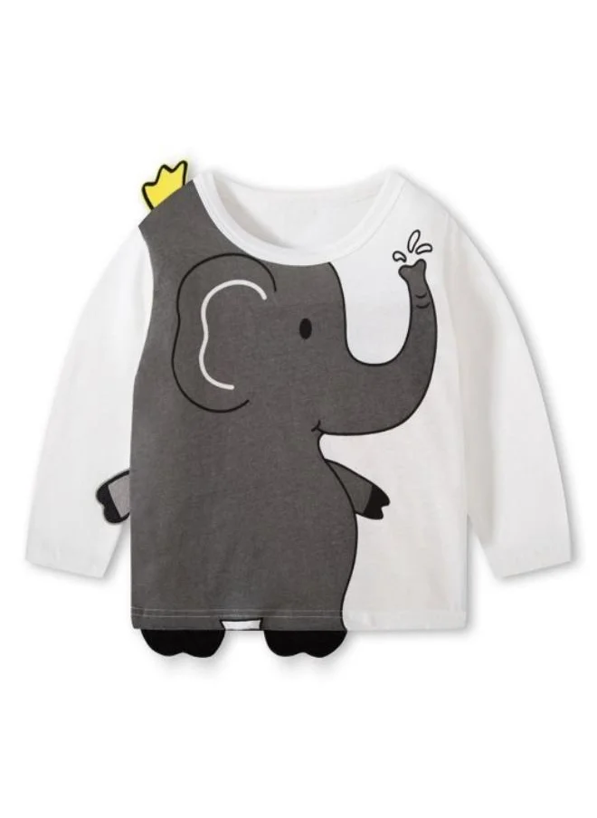 YUNIQEE White Printed Long Sleeve Crew Neck T-Shirt
