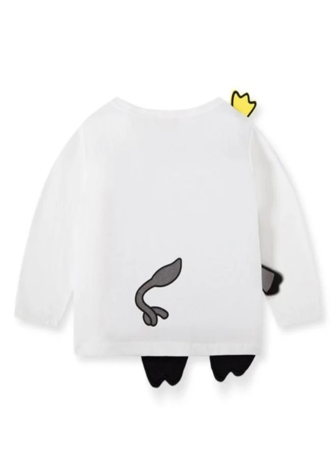 YUNIQEE White Printed Long Sleeve Crew Neck T-Shirt
