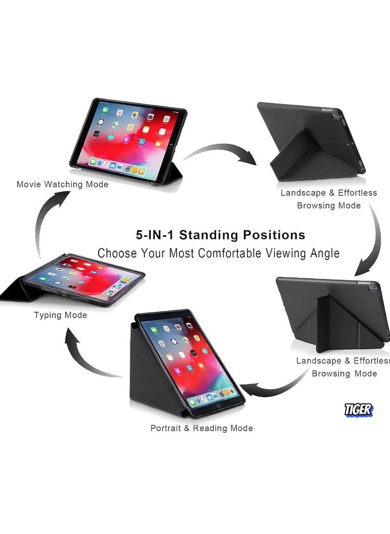 iPad 10.2 Inch Case – Compatible with iPad 9th Generation 2021, iPad 8th Generation 2020 & iPad 7th Generation 2019 – 5-in-1 Multiple Viewing Angles, Auto Wake/Sleep, Soft Back Cover, Black – Slim, Durable, and Protective Design