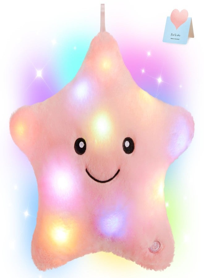 WEWILL 9'' LED Twinkle Star Soft Plush Pillow Toys Glowing Stuffed Star Light up Pillow Plush with Colorful Night Lights Birthday for Toddler Kids(Pink) - Image 1