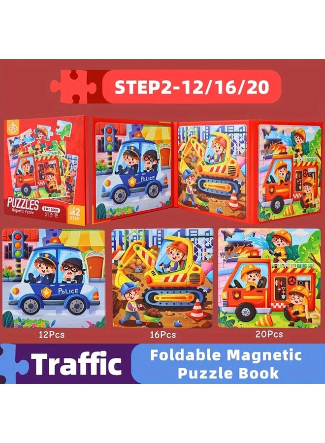 المرحلة 2 وسائل النقل 3 في 1 كتاب الألغاز المغناطيسي القابل للطي لعبة تعليمية ستيم STEM للسفر للأطفال - Image 1