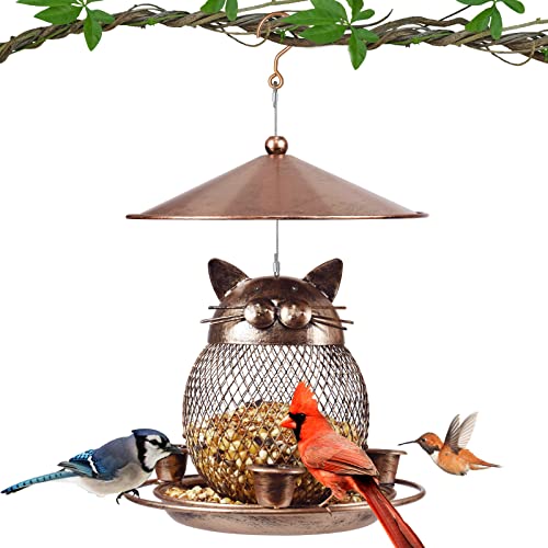 LBTING Bird Feeder for Outdoor, Squirrel Proof Metal Wild Bird Feeder Decoration for Hanging Outside Garden Yard, Cute Cat-Shaped - Image 1
