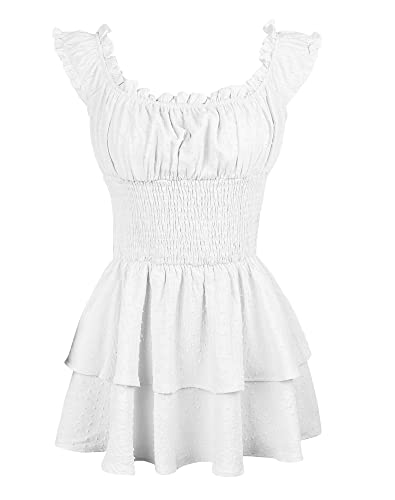 Bingerlily Womens Summer Off Shoulder Mini Dress Cute Chiffon Slim Fit Dresses (White,Small,Adult,Female,US,Alpha,Regular,Regular,Small) - Image 5