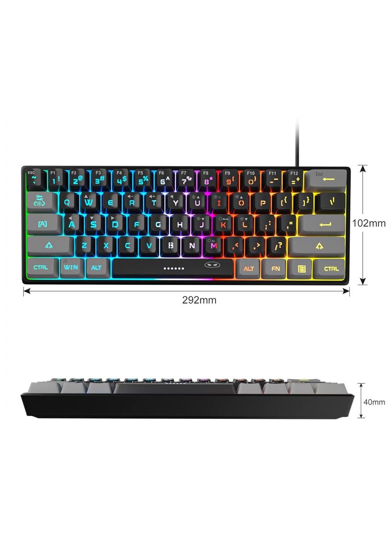 MageGee - MageGee Mini 60% Gaming Keyboard, RGB Backlit 61 Key Ultra-Compact Keyboard, TS91 Ergonomic Waterproof Mechanical Feeling Office Computer Keyboard for PC, MAC, PS4, Xbox ONE Gamer(Grey Black) - Image 1