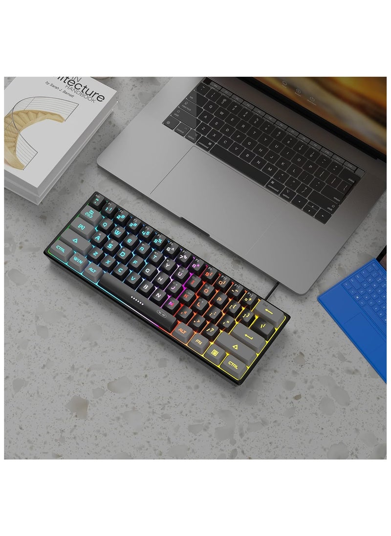 MageGee - MageGee Mini 60% Gaming Keyboard, RGB Backlit 61 Key Ultra-Compact Keyboard, TS91 Ergonomic Waterproof Mechanical Feeling Office Computer Keyboard for PC, MAC, PS4, Xbox ONE Gamer(Grey Black) - Image 1