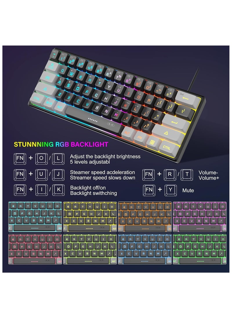 MageGee - MageGee Mini 60% Gaming Keyboard, RGB Backlit 61 Key Ultra-Compact Keyboard, TS91 Ergonomic Waterproof Mechanical Feeling Office Computer Keyboard for PC, MAC, PS4, Xbox ONE Gamer(Grey Black) - Image 1