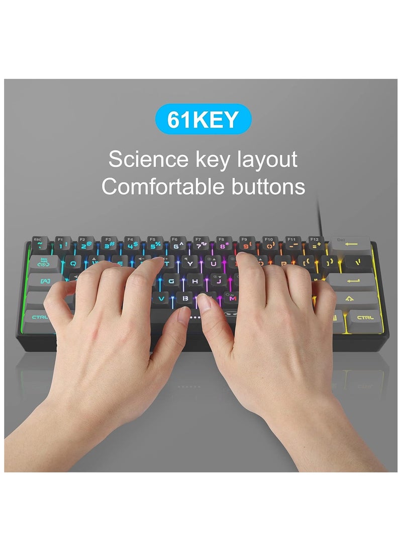 MageGee - MageGee Mini 60% Gaming Keyboard, RGB Backlit 61 Key Ultra-Compact Keyboard, TS91 Ergonomic Waterproof Mechanical Feeling Office Computer Keyboard for PC, MAC, PS4, Xbox ONE Gamer(Grey Black) - Image 1