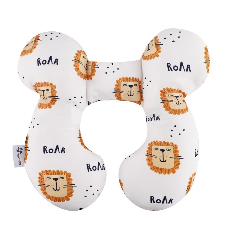 vocheer Baby Travel PillowUpgraded Head and Neck Support Pillow for Pushchair Car SeatStroller Bouncer Cotton Lion